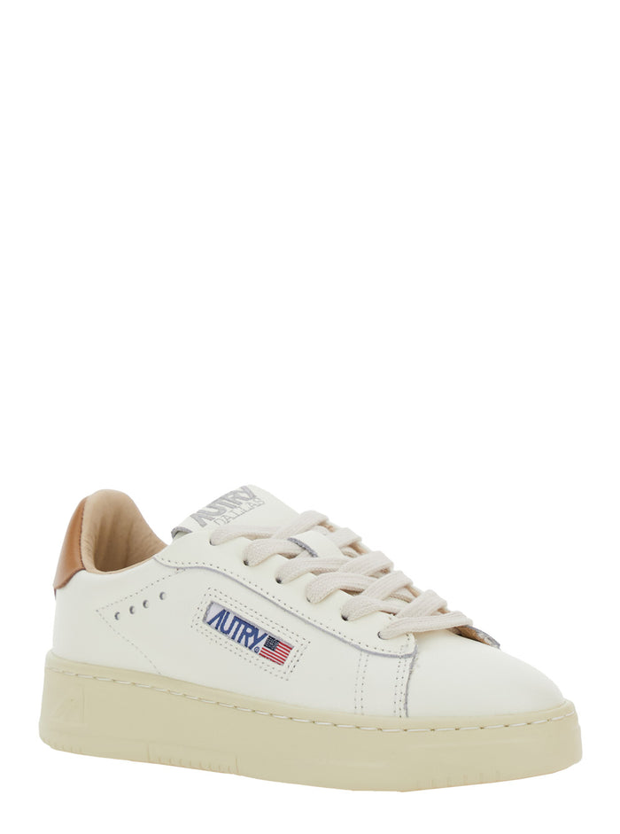 Dallas White Low Top Sneakers with Logo Patch on the Tongue and Contrasting Heel in Leather Boy Cow
