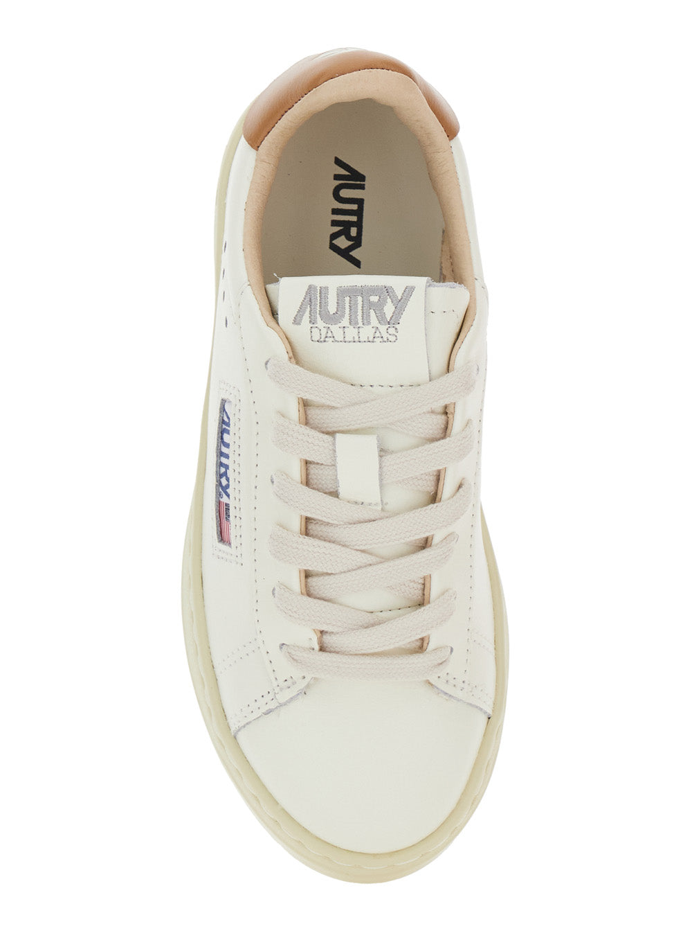 Dallas White Low Top Sneakers with Logo Patch on the Tongue and Contrasting Heel in Leather Boy Cow