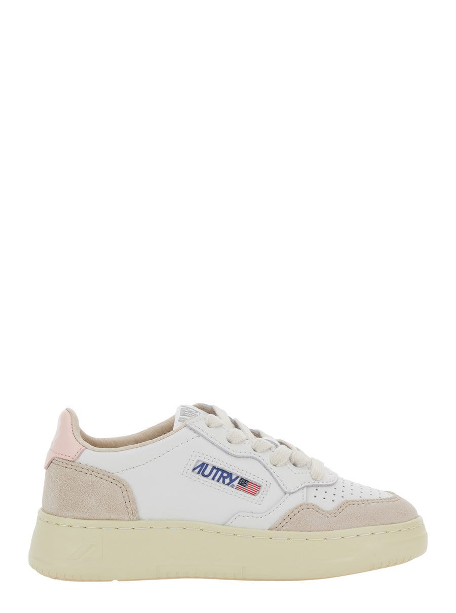 White Low Top Sneakers With Logo Patch Cow Leather Trainers