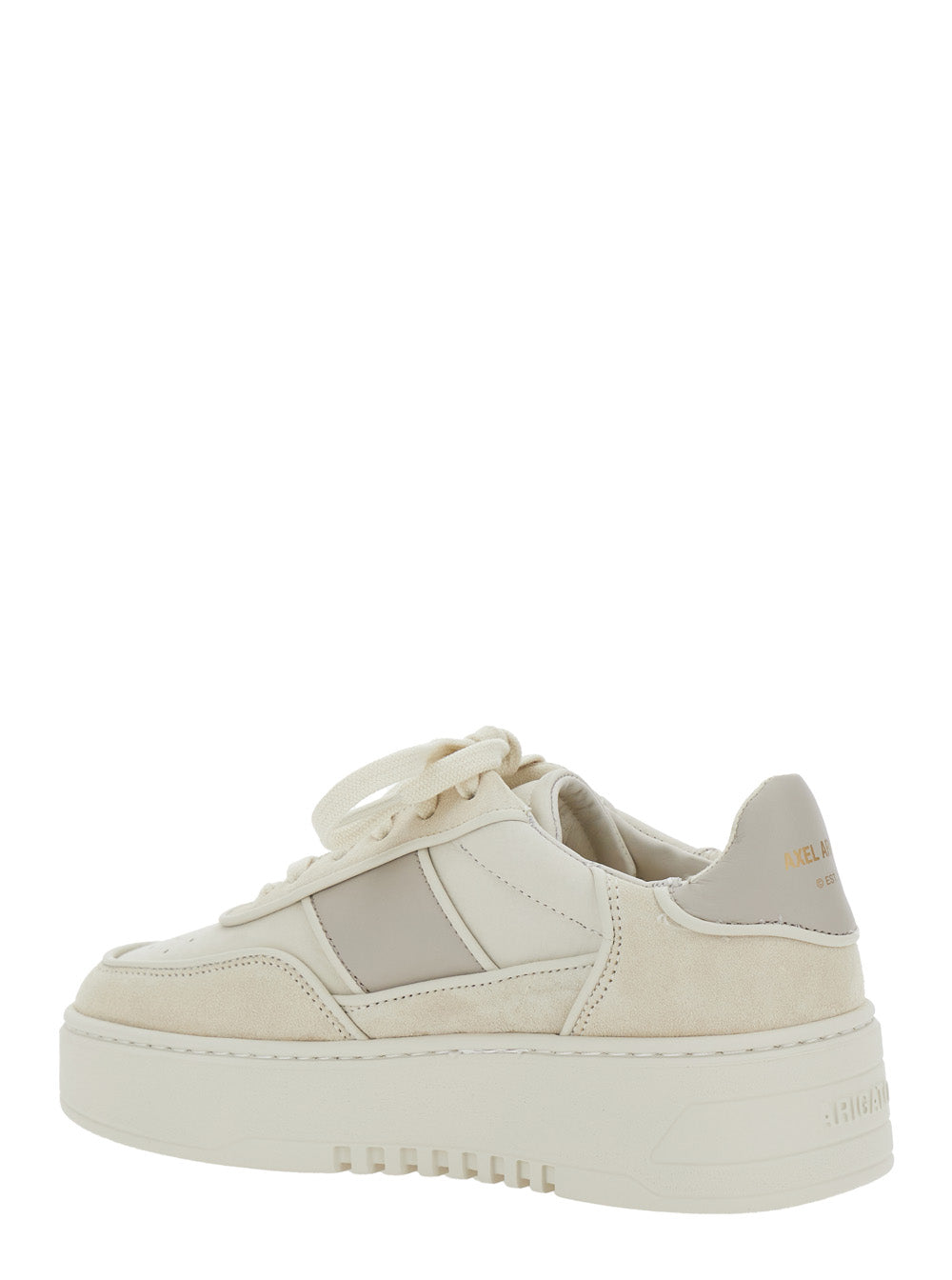 Beige Sneakers with Contrasting Heel Logo Lettering in Leather Blend Woman Nubuck