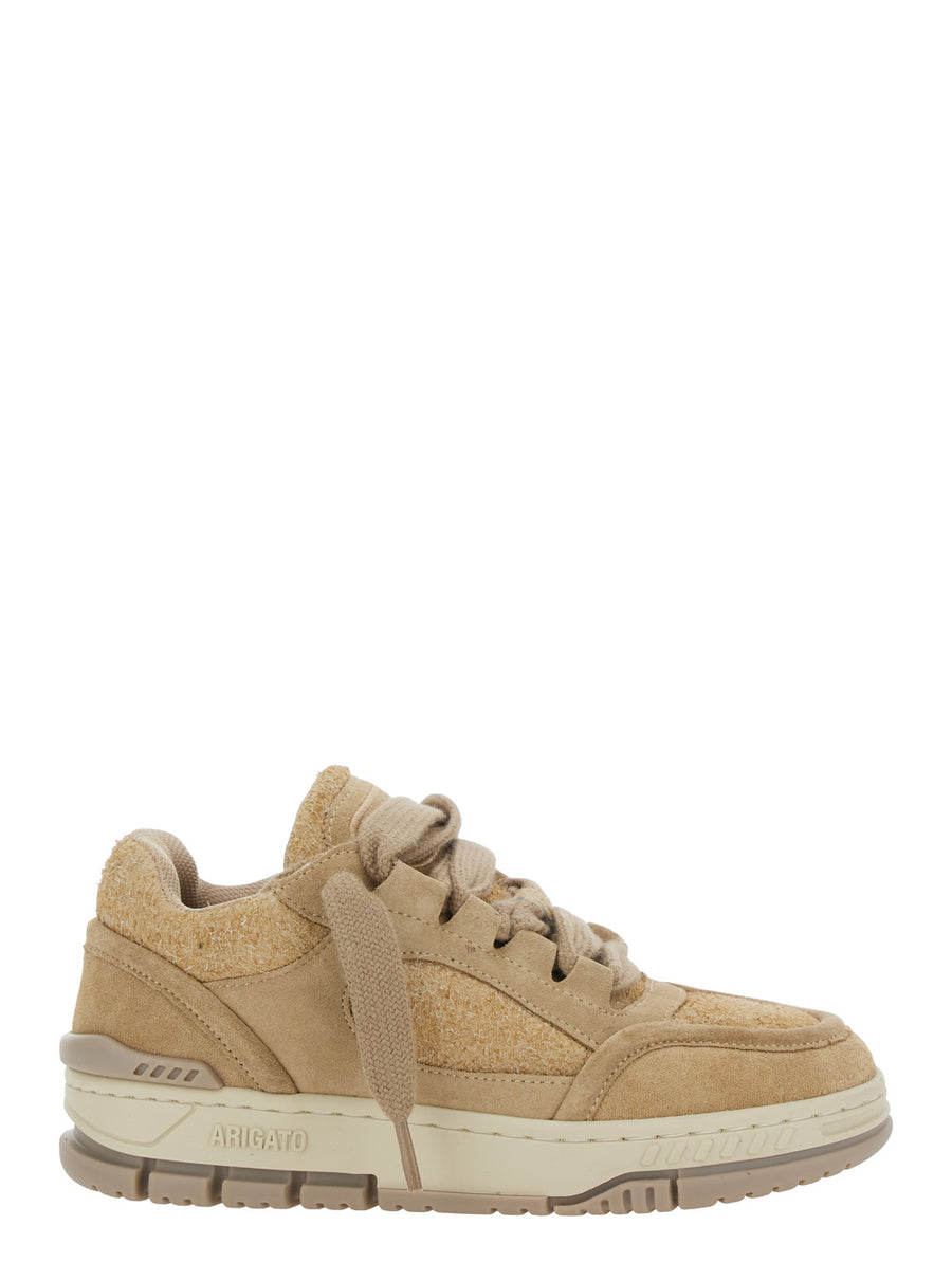 Beige Low Top Sneakers With Logo Patch Suede Trainers