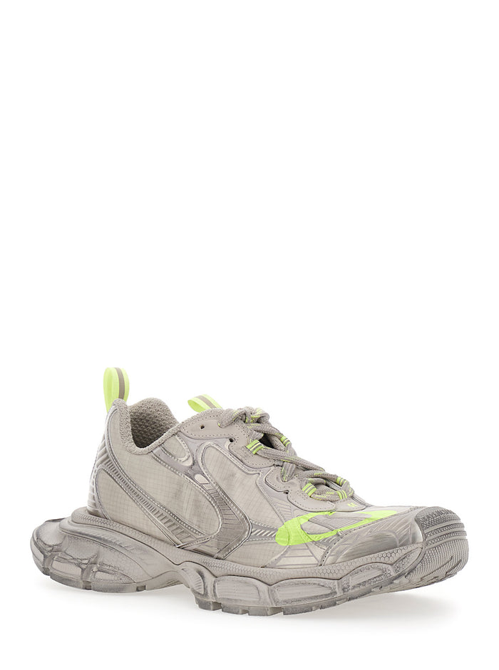 3XL Beige Low Top Sneakers with Logo Detail in Tech Fabric Man Grey Polyurethane Polyester