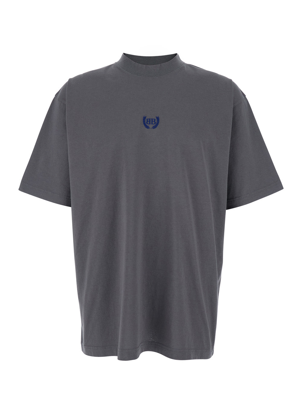 Grey Crewneck T-Shirt With Logo Embroidery On The Front Cotton Man Tshirts And Polo Shirts