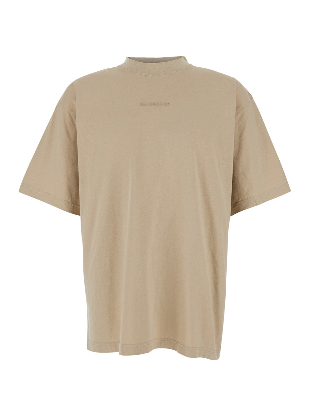 Beige Crewneck T-Shirt With Logo Lettering On Front And Rear Cotton Man Tshirts Polo Shirts