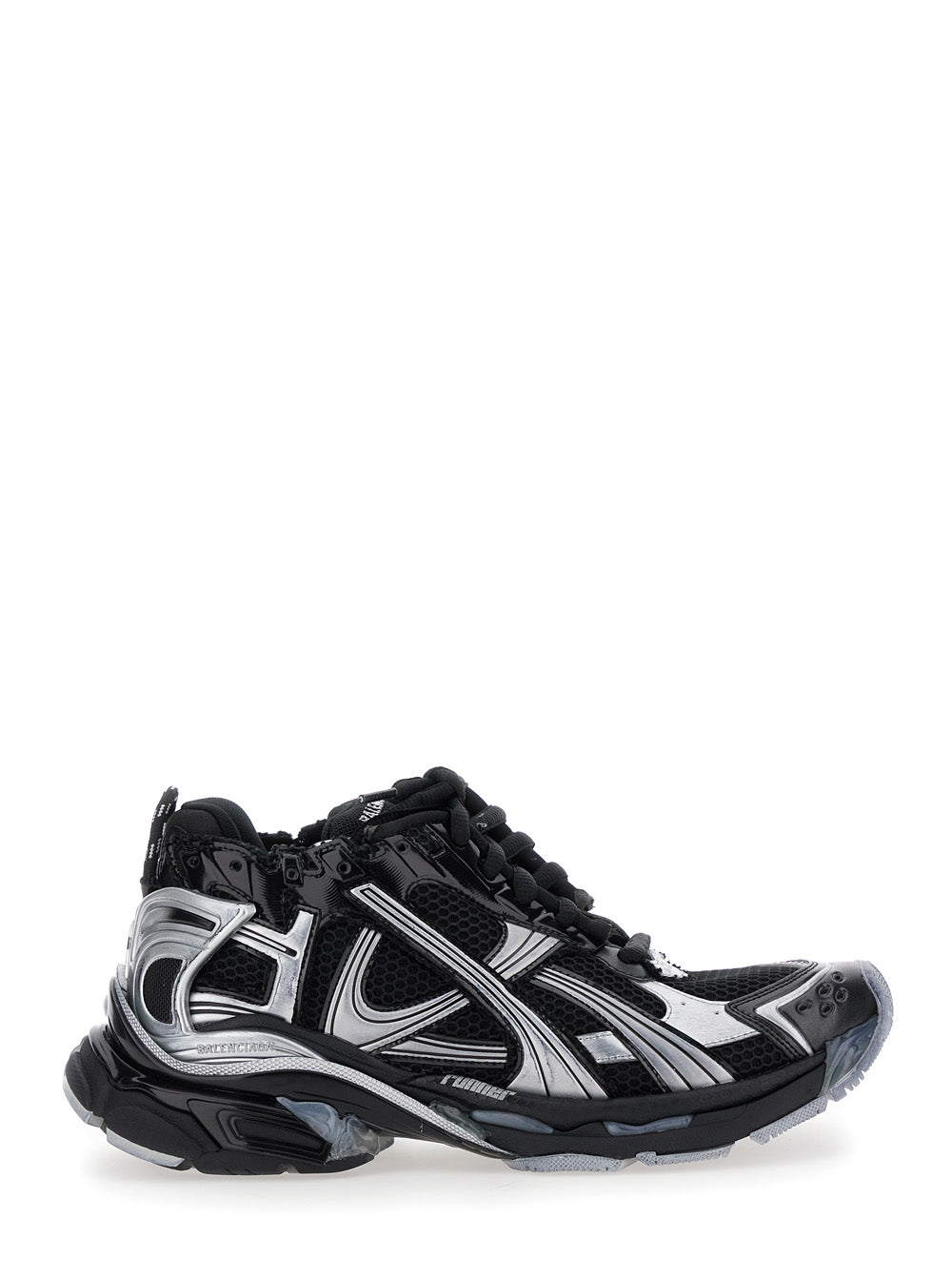 Runner Black Low Top Sneakers With Logo Embroidery Mesh And Tech Fabric Man Polyurethane Polyester