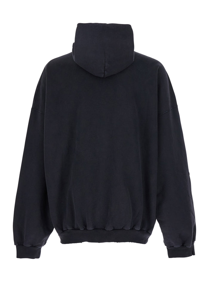 3B Liquified Black Hooded Sweatshirt with Front Logo in Cotton Man Sweatshirts