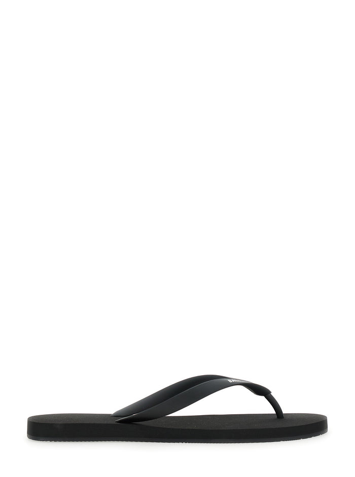 Black Thing Sandals With Logo Lettering Tech Fabric Man Flat Shoes