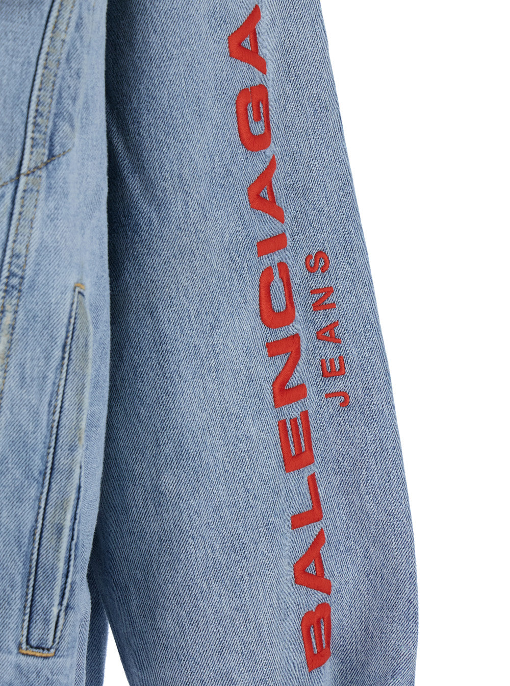Light Blue Jacket with Fixed Hood and Maxi Logo Lettering on the Sleeve in Denim Man Cotton Outerwear