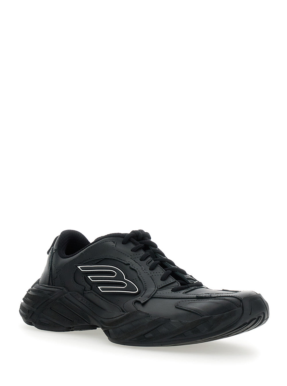 Monday Black Low Top Sneakers With Logo Detail And Embossed Size On The Rear In Leather Fabric Man Bovine Polyester