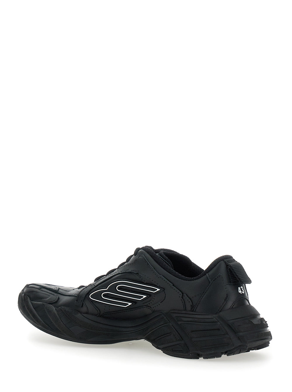 Monday Black Low Top Sneakers With Logo Detail And Embossed Size On The Rear In Leather Fabric Man Bovine Polyester