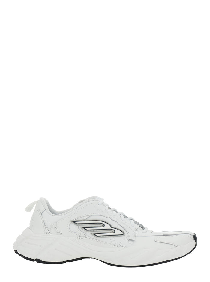 Monday White Low Top Sneakers with Logo Detail and Embossed Size on the Rear in Leather Fabric Man Bovine Polyester