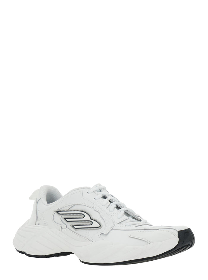 Monday White Low Top Sneakers with Logo Detail and Embossed Size on the Rear in Leather Fabric Man Bovine Polyester