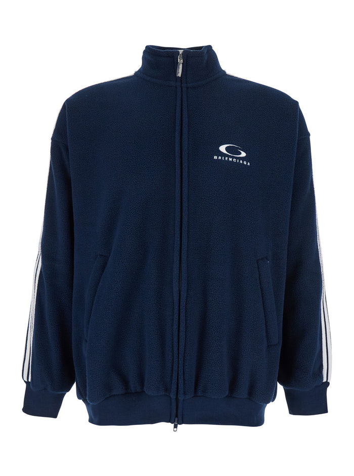 Blue Sweatshirt with Logo Detail on Front and Rear Striped the Sleeve in Tech Fabric Man Blu Polyester Sweatshirts