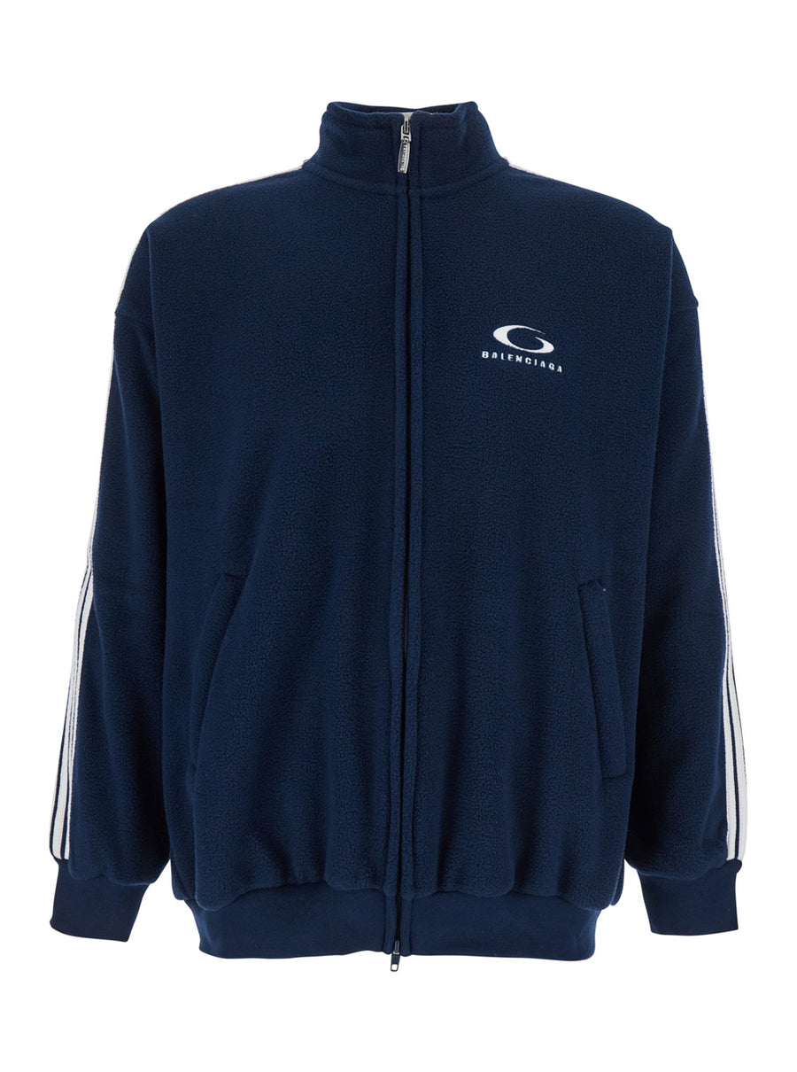 Blue Sweatshirt With Logo And Striped Detail Polyester Sweatshirts