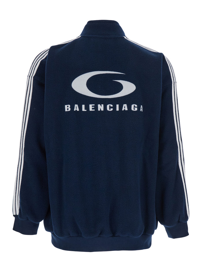 Blue Sweatshirt with Logo Detail on Front and Rear Striped the Sleeve in Tech Fabric Man Blu Polyester Sweatshirts