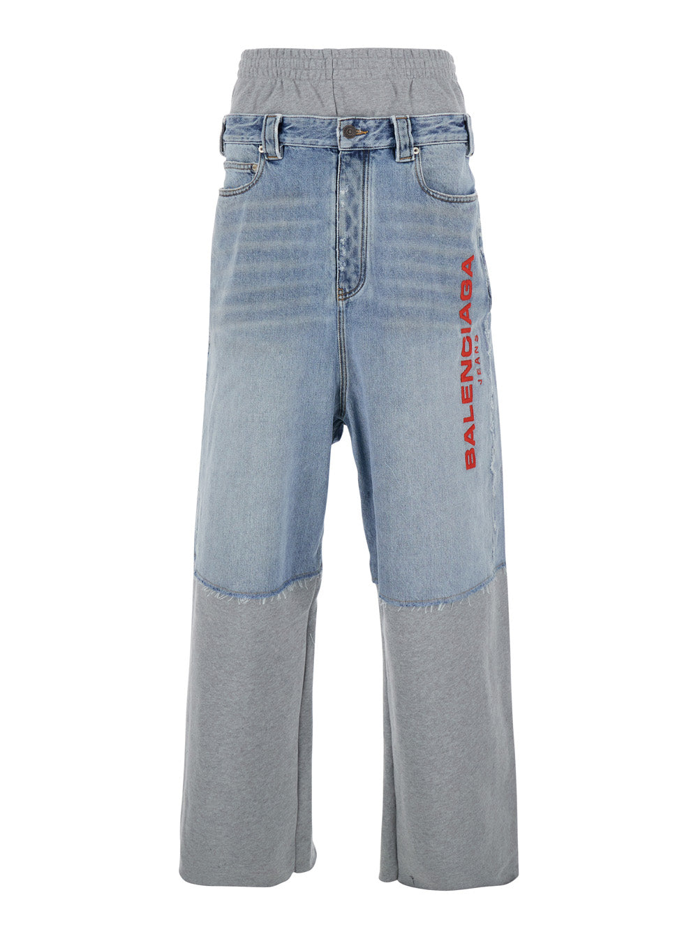 Light Blue Jeans with Fleece Inserts and Logo Lettering on the Front in Cotton Denim Man Trousers