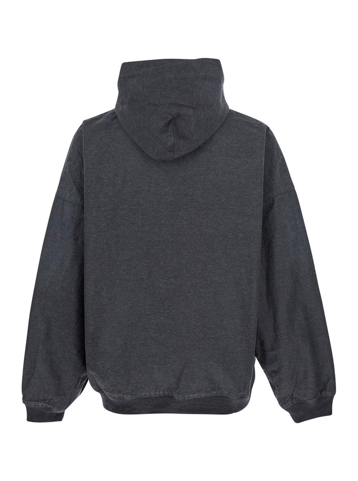 Grey Sweatshirt with Fixed Hood and Logo Detail on the Front in Cotton Man Sweatshirts