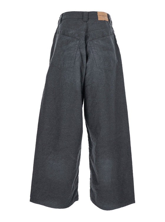 Grey Oversize Pants with Logo Detail on the Front and Patch Rear in Cotton Man Trousers