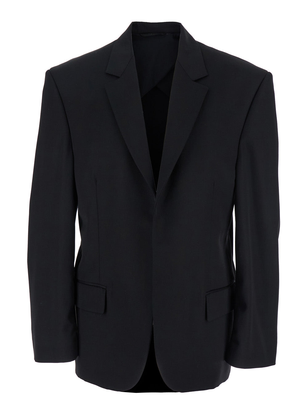 Black Single-Breasted Jacket with Notched Revers in Wool Man Blazers