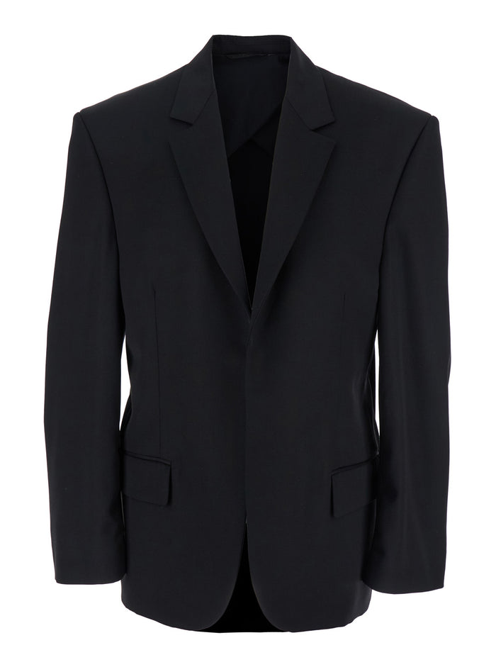 Black Single-Breasted Jacket with Notched Revers in Wool Man Blazers