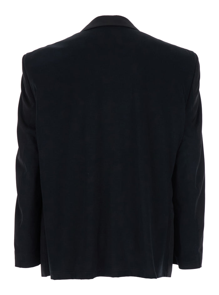 Black Single-Breasted Jacket with Notched Revers in Wool Man Blazers