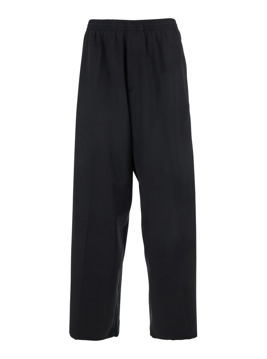 Black Wool Pants With Elastic Waist Trousers