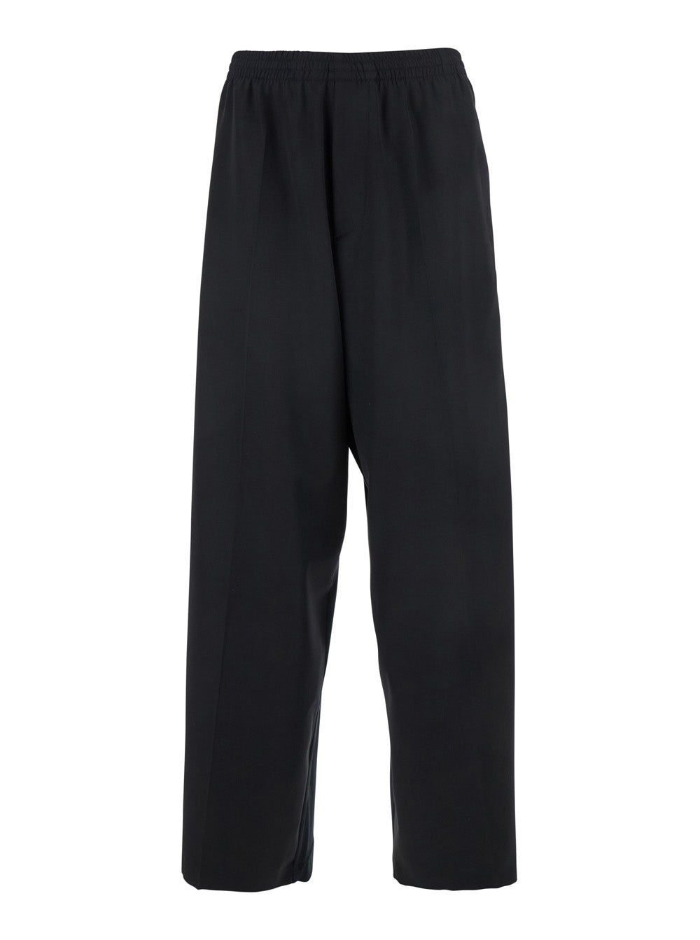 Black Pants with Elastic Waist in Wool Man Trousers