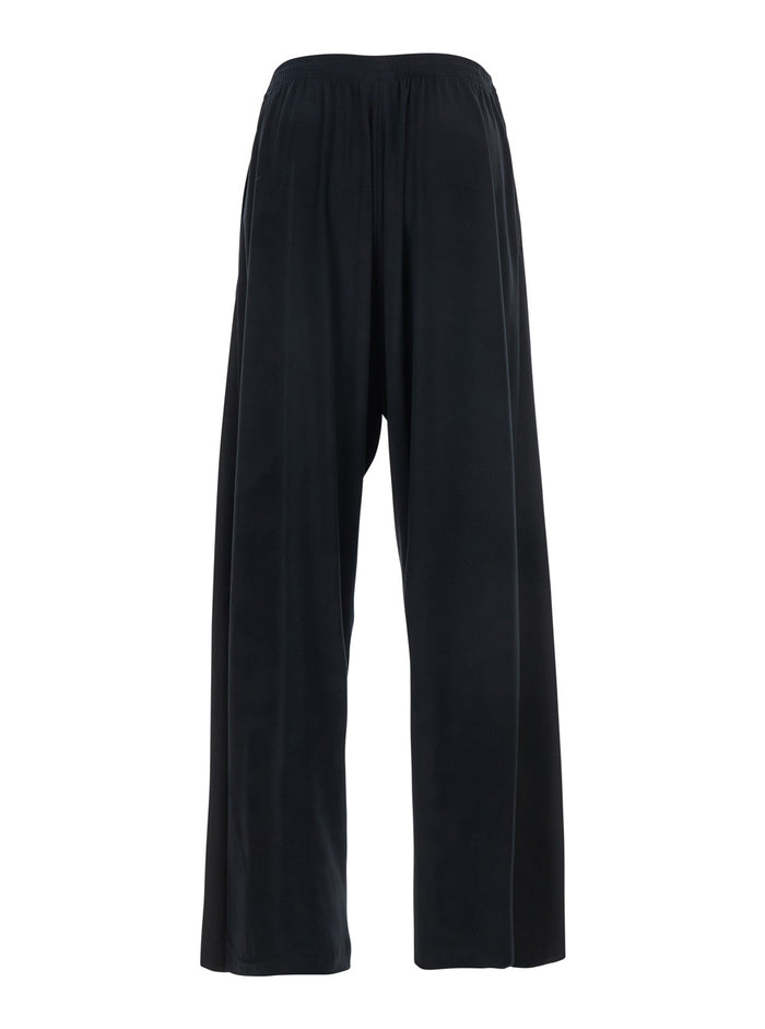 Black Pants with Elastic Waist in Wool Man Trousers