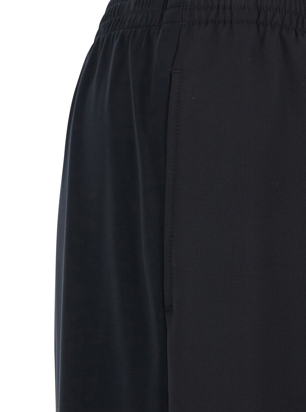 Black Pants with Elastic Waist in Wool Man Trousers