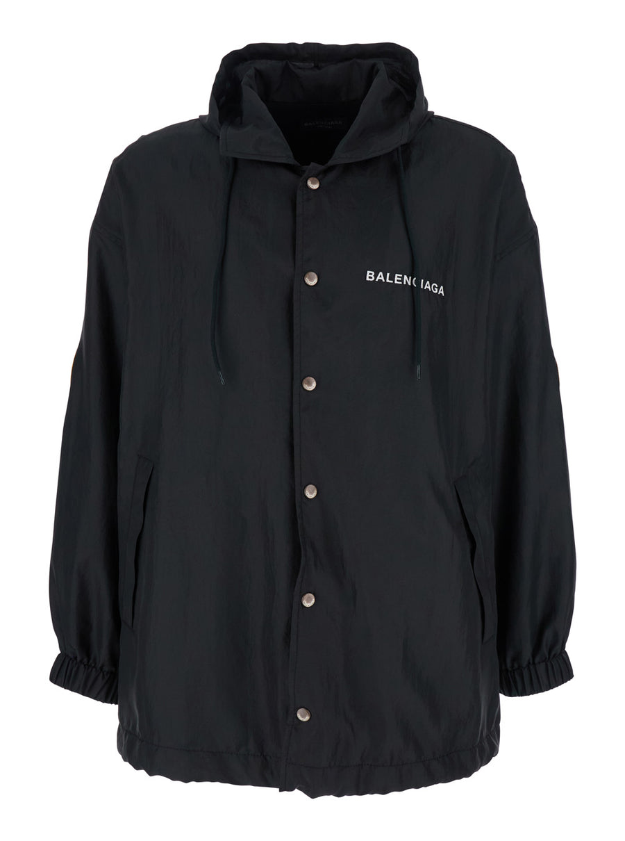 Black Jacket With Logo Details Polyester Coat