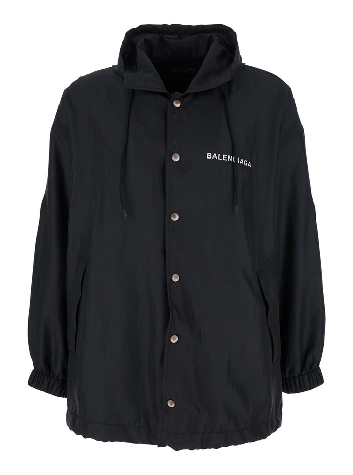 Black Jacket with Logo Lettering on the Front and Patch Elbow in Tech Fabric Man Polyester Outerwear