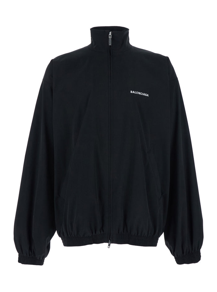Black High Neck Sweatshirt with Logo Lettering on Front and Rear in Tech Fabric Man Polyester Sweatshirts