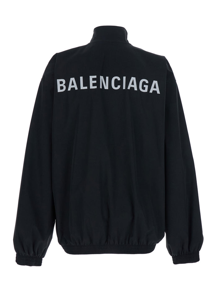 Black High Neck Sweatshirt with Logo Lettering on Front and Rear in Tech Fabric Man Polyester Sweatshirts