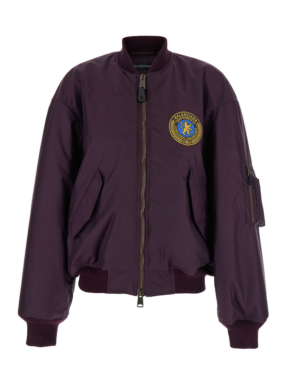 Violet Bomber Jacket With Logo Patch On The Front Tech Fabric Woman Nylon