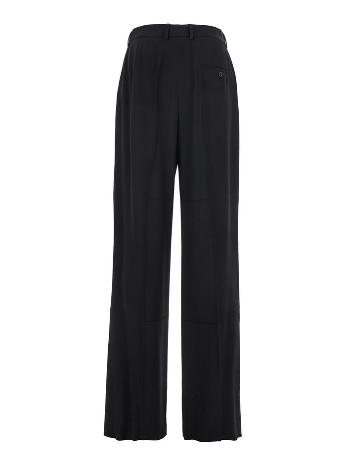 Black Pants with Belt Loops in Wool Blend Man Viscose Trousers