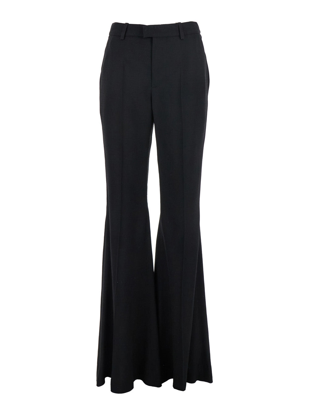 Black Pants with Belt Loops and Flared Leg in Viscose Woman Trousers
