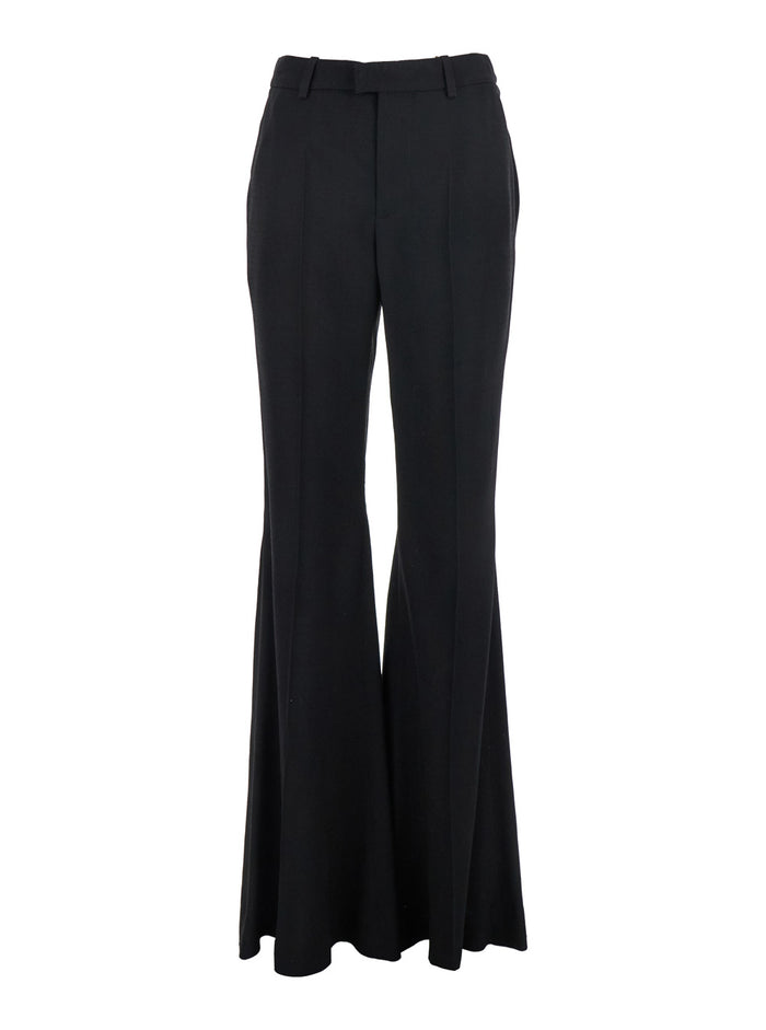 Black Pants with Belt Loops and Flared Leg in Viscose Woman Trousers