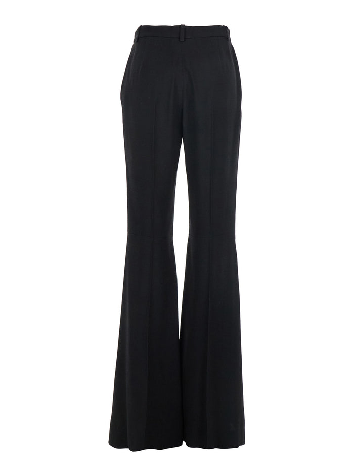 Black Pants with Belt Loops and Flared Leg in Viscose Woman Trousers