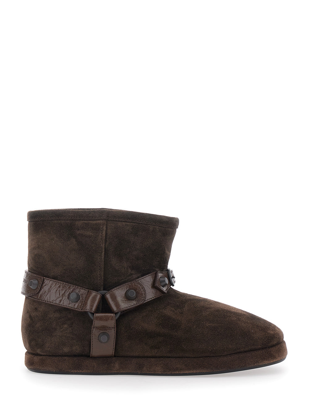 Alaska Brown Ankle Boots With Leather Belt And Logo Lettering On The Rear Suede Woman