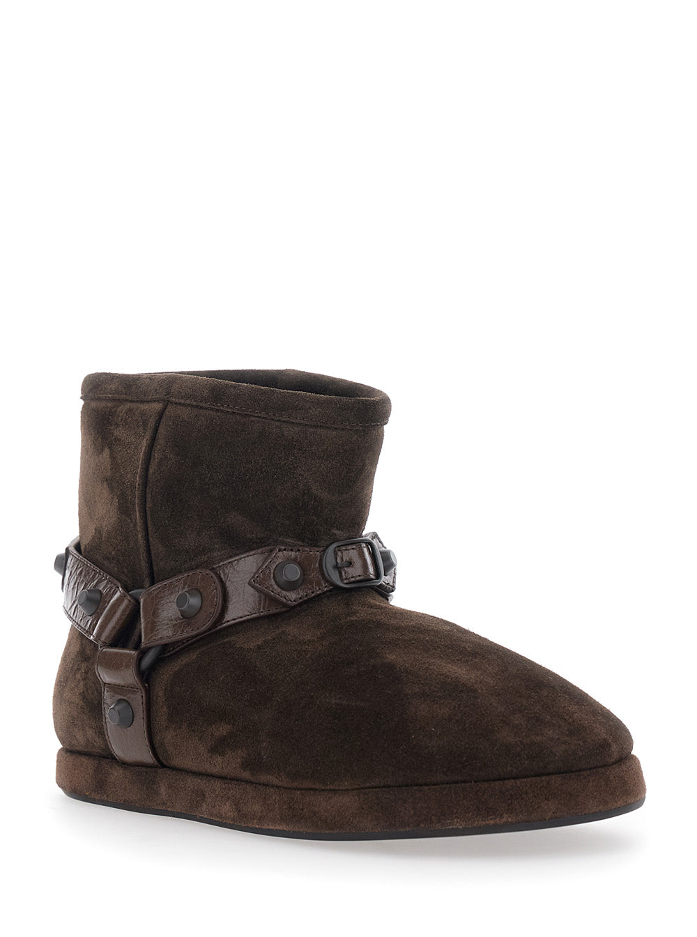 Alaska Brown Ankle Boots With Leather Belt And Logo Lettering On The Rear Suede Woman