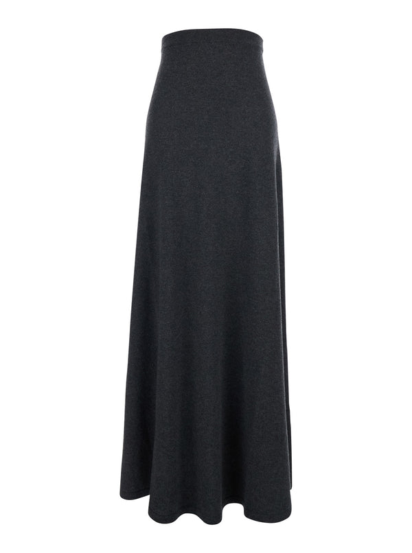 Grey Flared Skirt With Pleated Details Wool