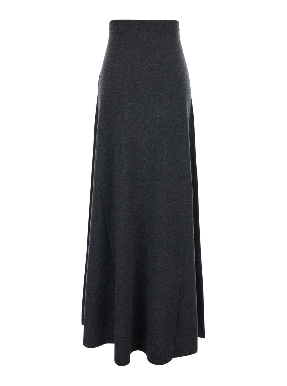Grey Flared Skirt With Pleated Details And Elastic Ribbed Waist Wool Woman