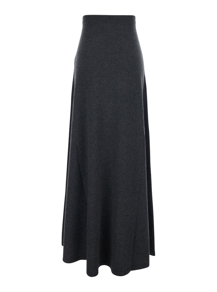 Grey Flared Skirt With Pleated Details And Elastic Ribbed Waist Wool Woman