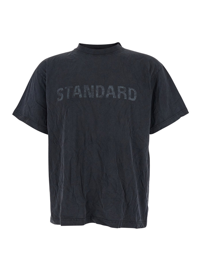 Black Crewneck T-Shirt with Logo Print on the Front in Cotton Man Tshirts And Polo Shirts