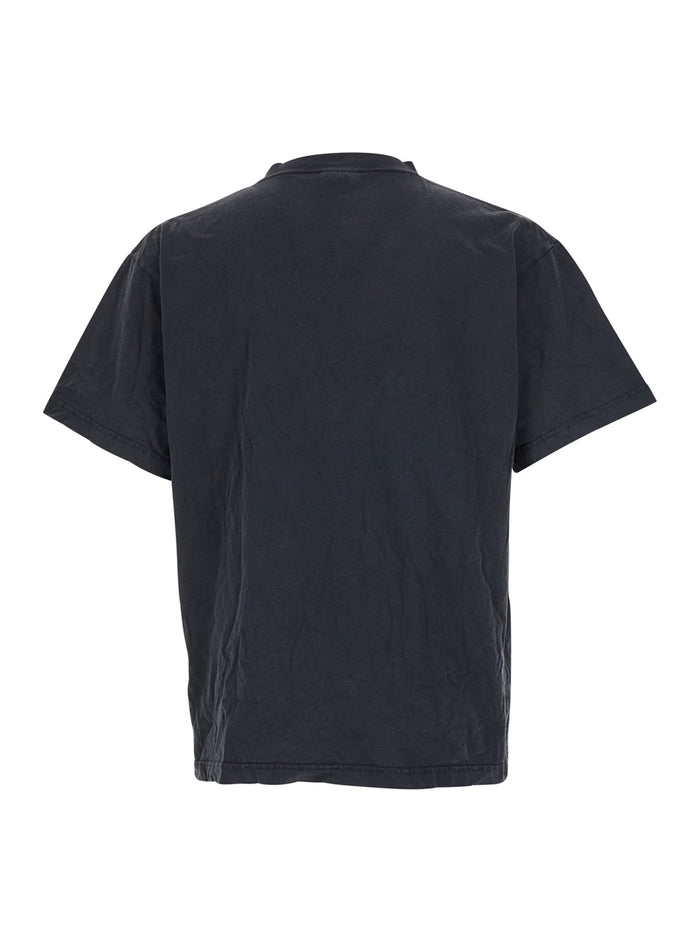 Black Crewneck T-Shirt with Logo Print on the Front in Cotton Man Tshirts And Polo Shirts
