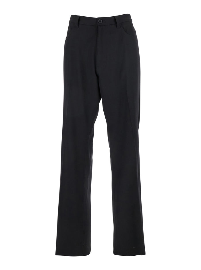 Black Tailored Trousers With Belt Loops Wool Man