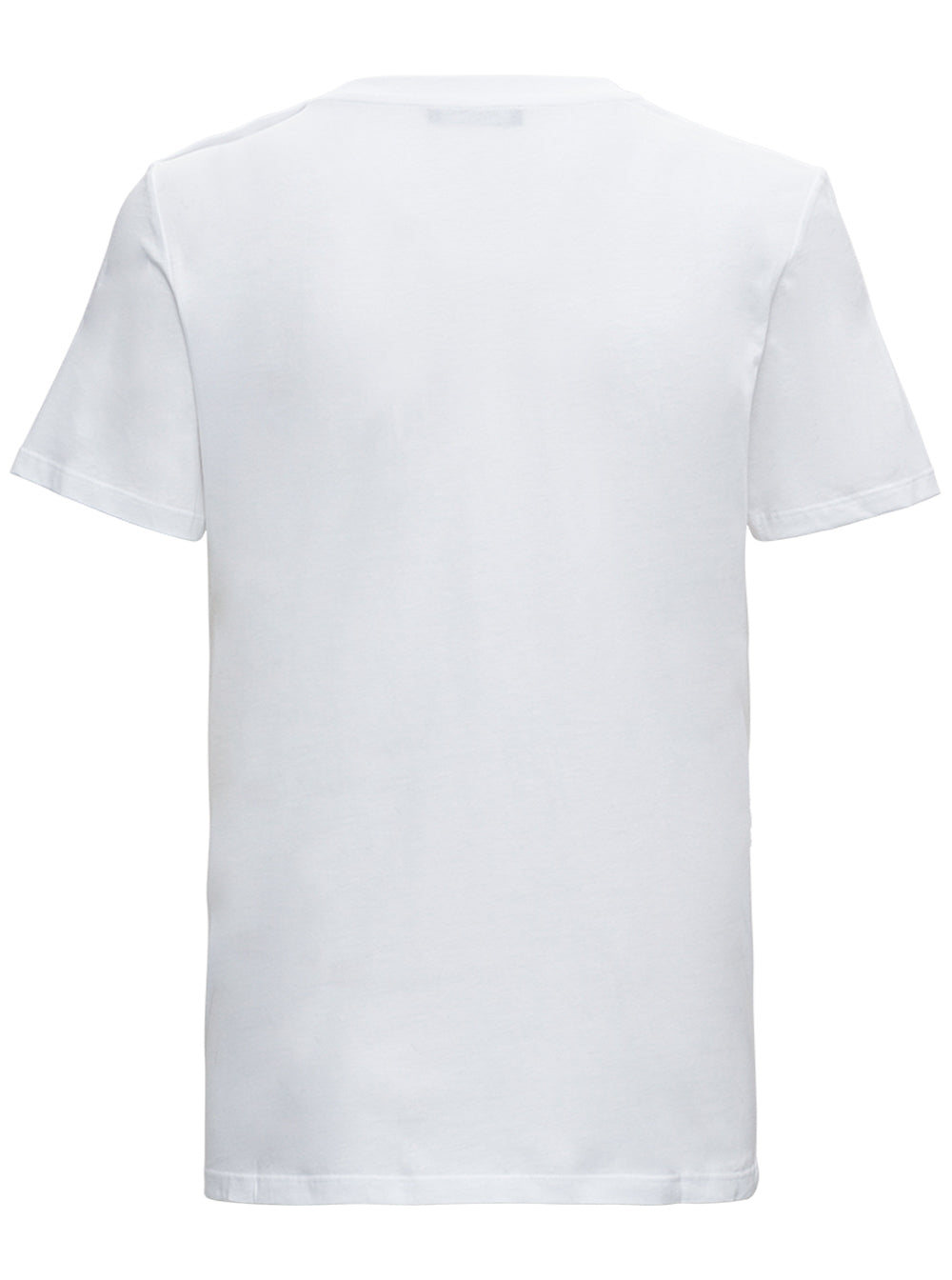 White Crewneck T-Shirt with Logo Print and Golden Buttons in Jersey Woman Organic Cotton Tshirts Polo Shirts
