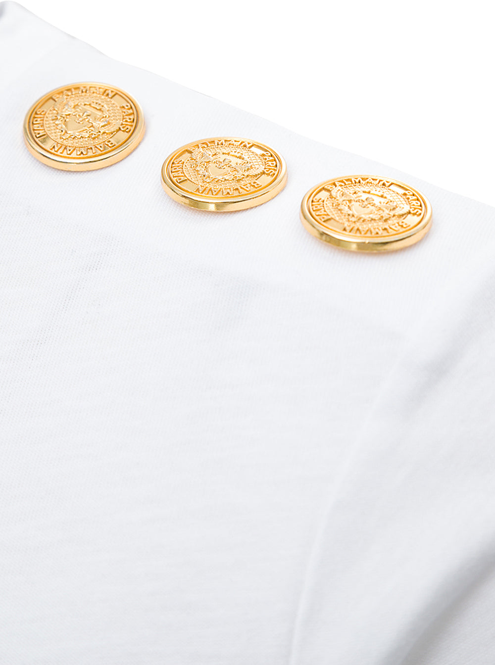White Crewneck T-Shirt with Logo Print and Golden Buttons in Jersey Woman Organic Cotton Tshirts Polo Shirts