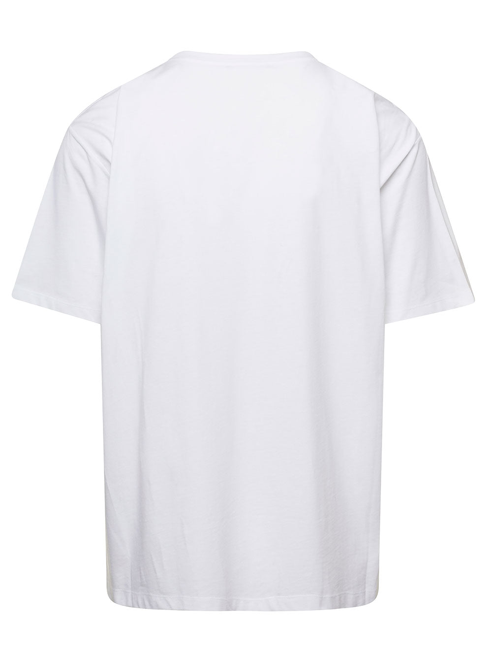 White Crewneck T-Shirt with Contrasting Logo Lettering Print in Cotton Man Organic Tshirts And Polo Shirts