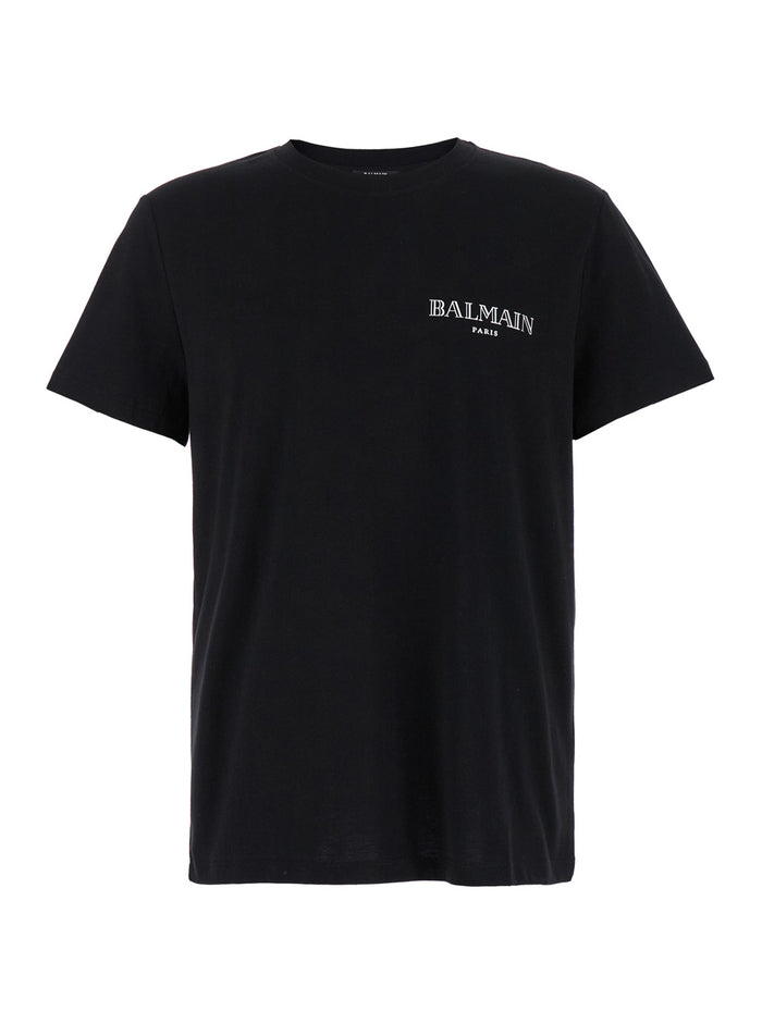 Black Crewneck T-Shirt With Logo Print Cotton Man Organic Tshirts And Polo Shirts